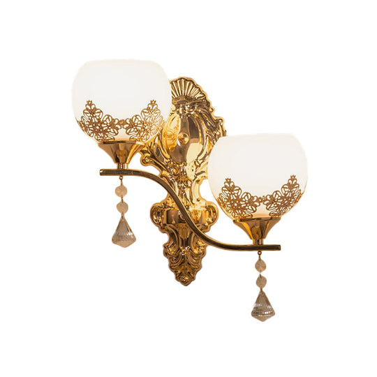 Modern Gold Crystal Bowl Wall Sconce With 2 Bulbs Elegant Lighting Fixture