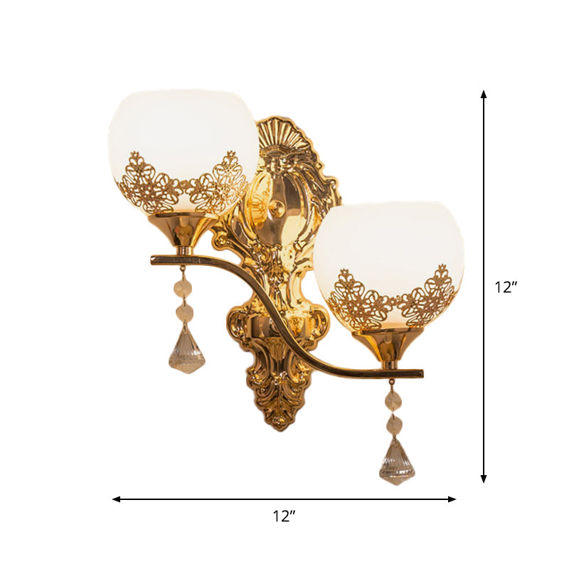 Modern Gold Crystal Bowl Wall Sconce With 2 Bulbs Elegant Lighting Fixture