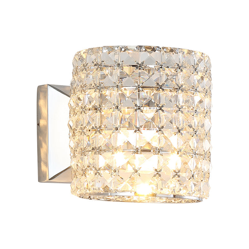 Contemporary Crystal Wall Sconce With Clear Cylinder Light Fixture