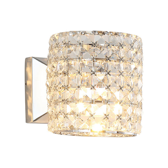 Contemporary Crystal Wall Sconce With Clear Cylinder Light Fixture
