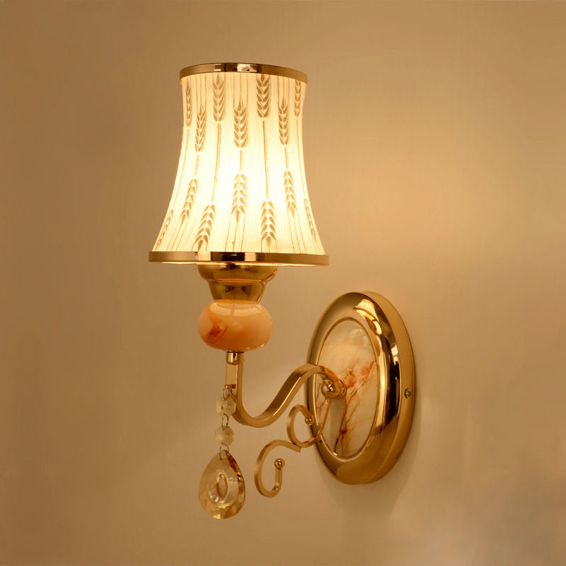 Contemporary Gold Wall Sconce 1 Light Textured Glass Mount Fixture Ideal For Living Room