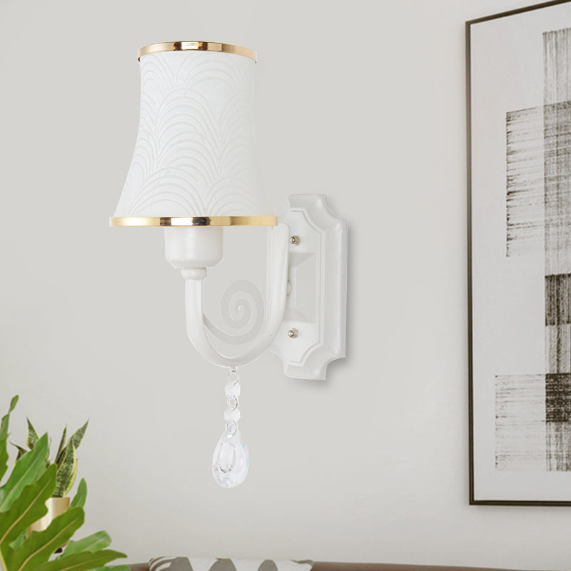 Contemporary Gold Wall Sconce 1 Light Textured Glass Mount Fixture Ideal For Living Room