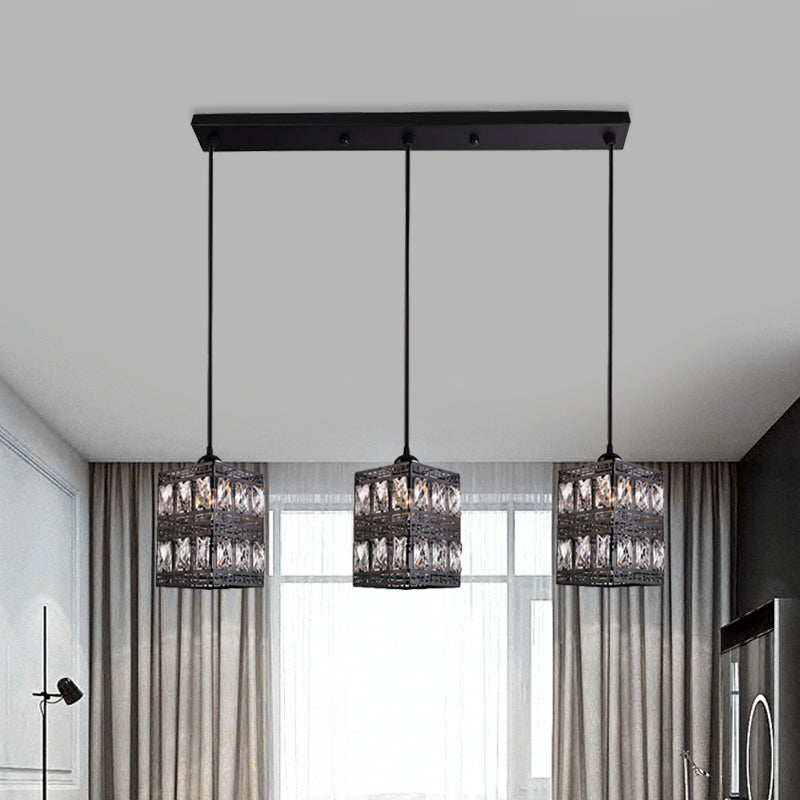Modernist Cuboid Cluster Pendant Light - Black Finish 3 Lights Crystal Block Suspension Lamp