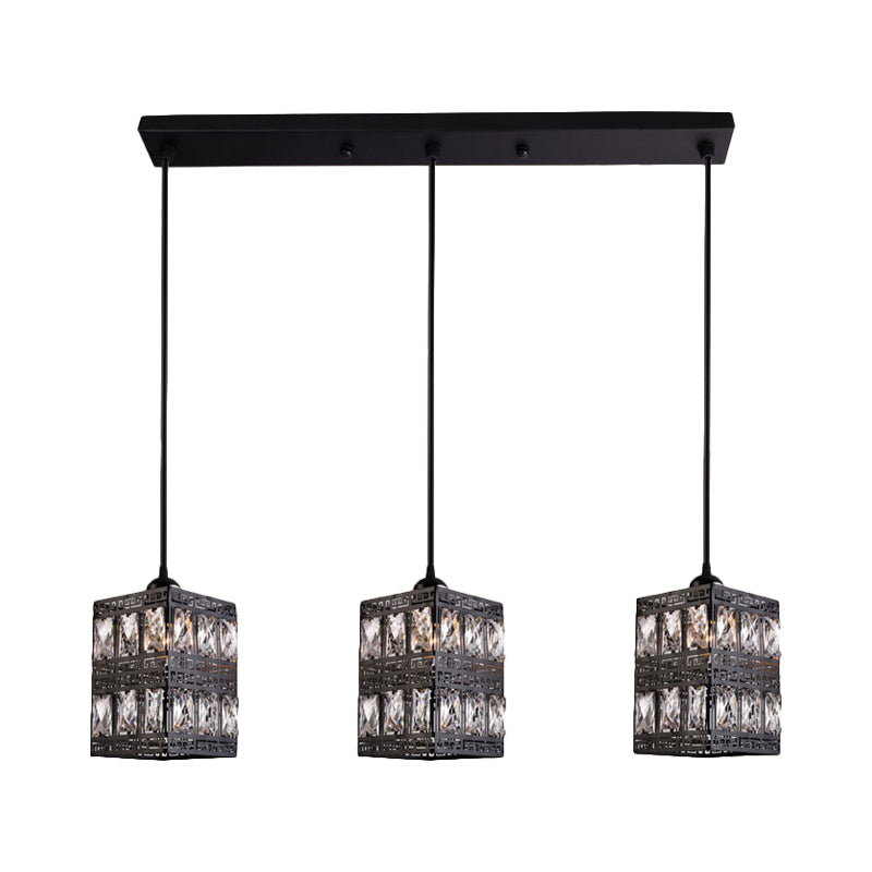 Modern Crystal Cluster Pendant Light With 3 Lights - Black Finish