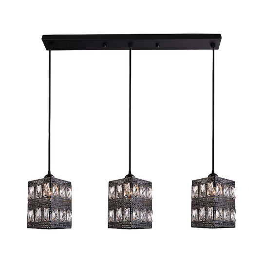 Modern Crystal Cluster Pendant Light With 3 Lights - Black Finish