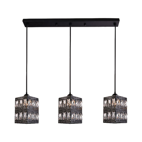 Modernist Cuboid Cluster Pendant Light - Black Finish 3 Lights Crystal Block Suspension Lamp