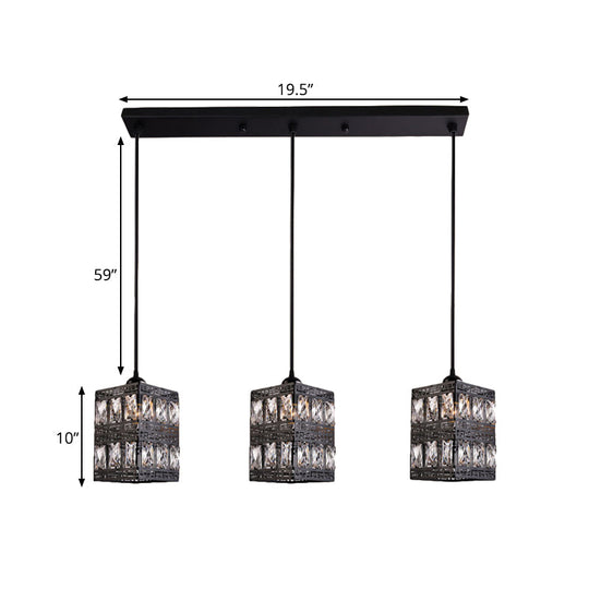 Modern Crystal Cluster Pendant Light With 3 Lights - Black Finish