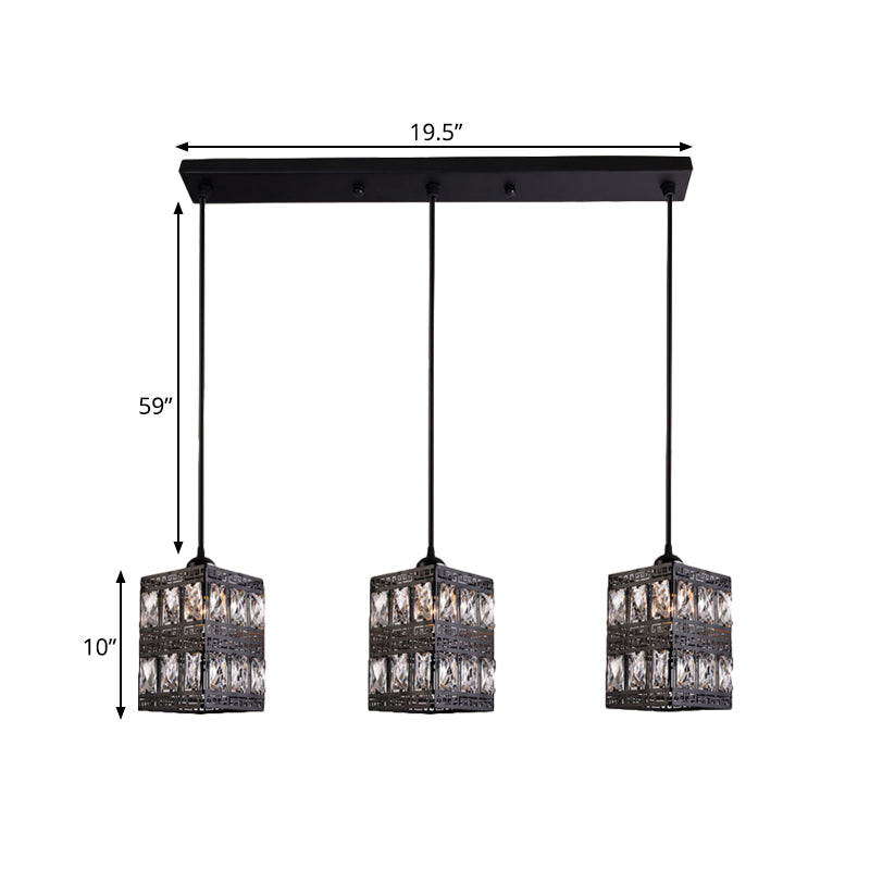 Modernist Cuboid Cluster Pendant Light - Black Finish 3 Lights Crystal Block Suspension Lamp