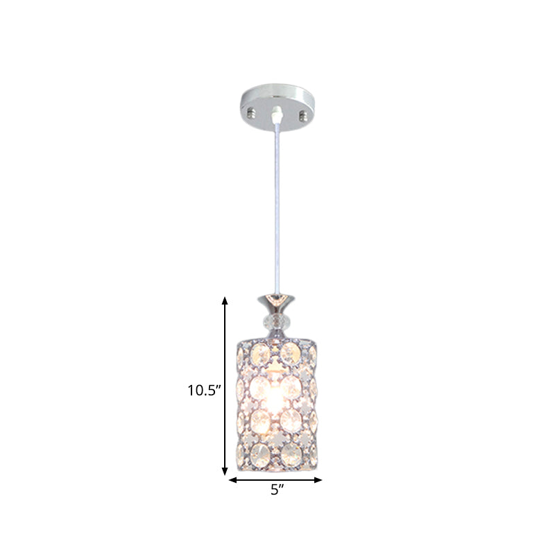 Modern Silver Dining Room Pendant Light With Crystal Encrusted Shade