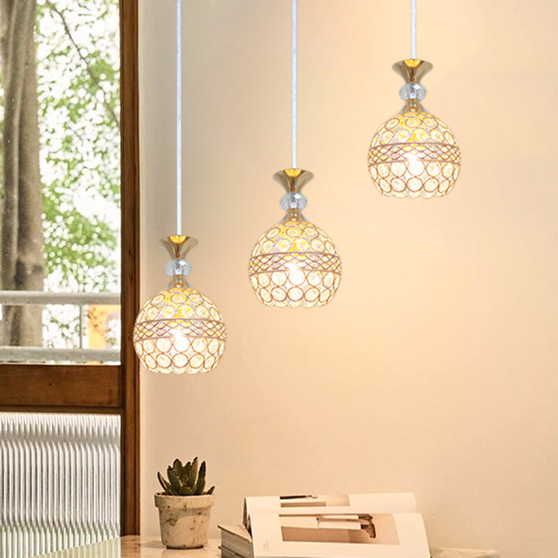 Modernism Pendant Lamp With Crystal-Encrusted Shade And Gold Ball Design