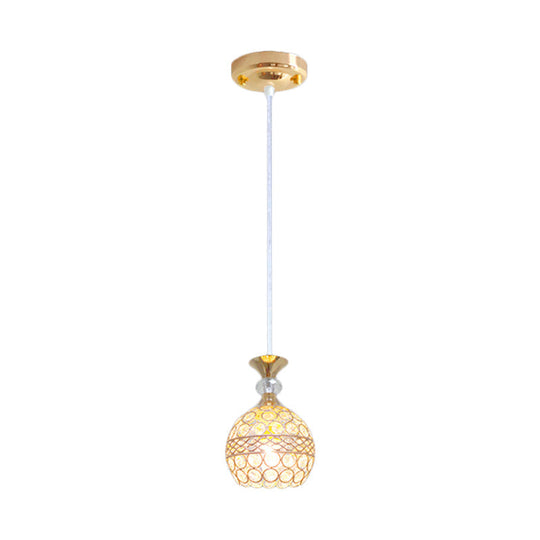 Modernism Pendant Lamp With Crystal-Encrusted Shade - Gold Ball Ceiling Fixture