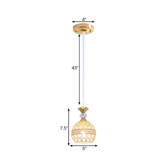 Modernism Pendant Lamp With Crystal-Encrusted Shade And Gold Ball Design