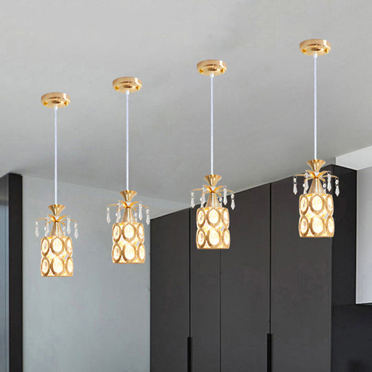 Modern Gold Crystal Pendant Light With Cylindrical Suspension
