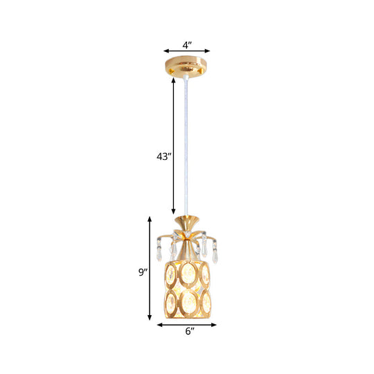 Modern Gold 1-Light Crystal Pendant - Cylindrical Suspension For Stylish Hanging Illumination