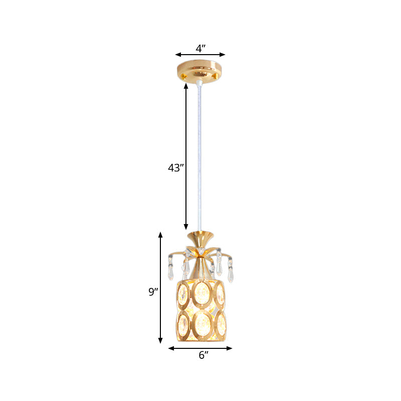 Modern Gold Crystal Pendant Light With Cylindrical Suspension