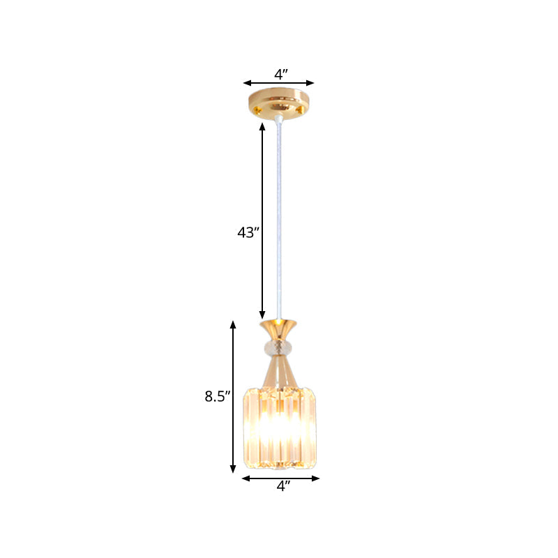 Gold Crystal Prisms Cylinder Ceiling Pendant Light Fixture