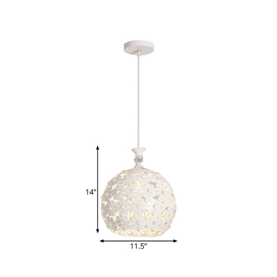 Modern White Floret Pendant Light - 1-Bulb Iron Ceiling Lamp With Globe Design