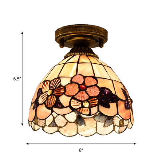 Tiffany Beige/Pink/Orange Shell Mini Flush Light Fixture - Natural Decorative Ceiling Lamp