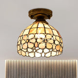 Tiffany Beige/Pink/Orange Shell Mini Flush Light Fixture - Natural Decorative Ceiling Lamp Beige
