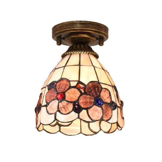 Tiffany Floral Bell Ceiling Light Fixture In Beige/Red-White/Pink For Living Room