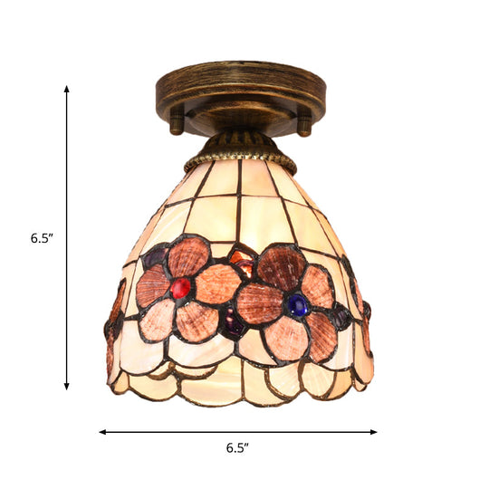 Tiffany Floral Bell Ceiling Light Fixture In Beige/Red - White/Pink For Living Room