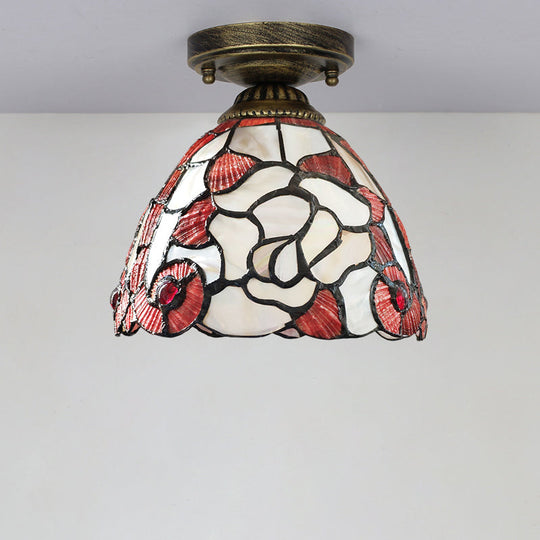 Tiffany Floral Bell Ceiling Light Fixture In Beige/Red - White/Pink For Living Room