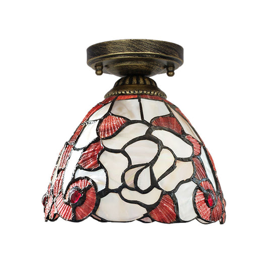 Tiffany Floral Bell Ceiling Light Fixture In Beige/Red - White/Pink For Living Room