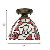 Tiffany Floral Bell Ceiling Light Fixture In Beige/Red-White/Pink For Living Room