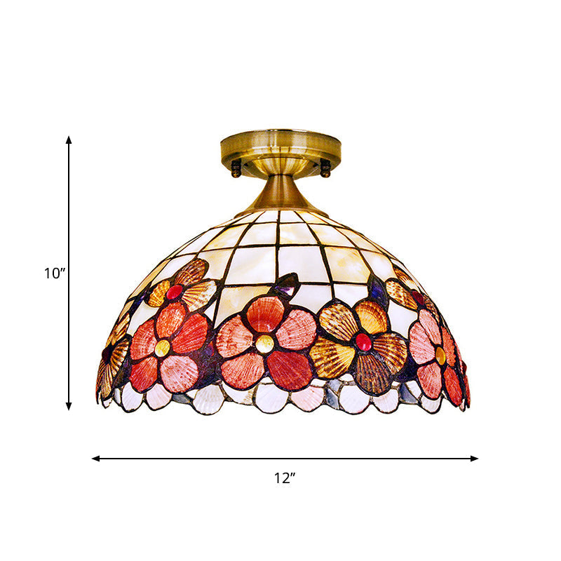 Brass Flushmount Tiffany Flower - Edge Shell Ceiling Light - 1 - Light Bowl Fixture