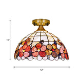 Brass Flushmount Tiffany Flower-Edge Shell Ceiling Light - 1-Light Bowl Fixture