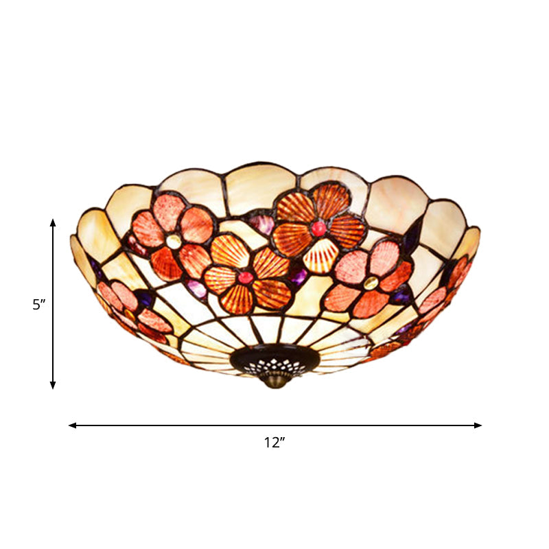 Flushmount Tiffany Shell Ceiling Light Fixture With Peony Pattern Pink 3/4 Bulbs Various Sizes
