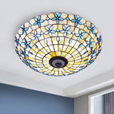 Blue Mediterranean Flush Light With 3/4 Shell Heads - 16/21 Width / 21