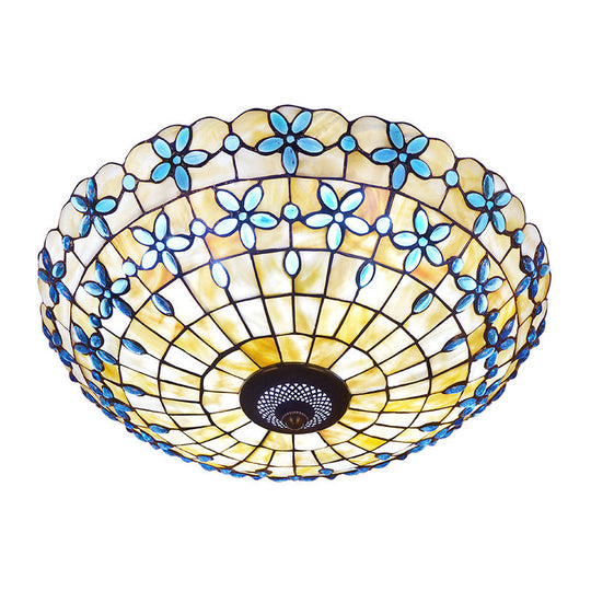 Blue Mediterranean Flush Light With 3/4 Shell Heads - 16’/21’ Width