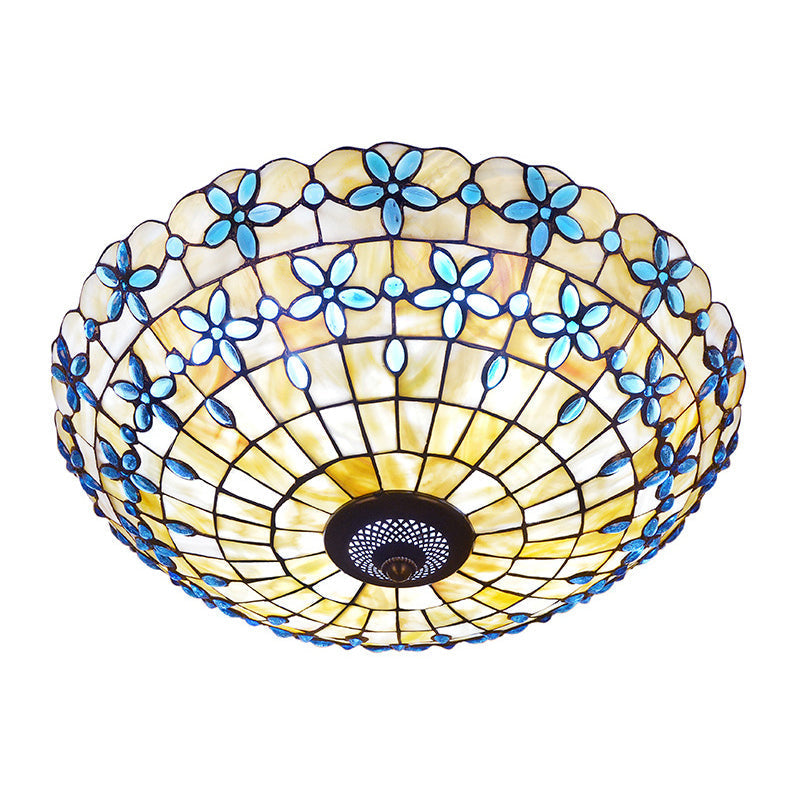 Blue Mediterranean Flush Light With 3/4 Shell Heads - 16/21 Width
