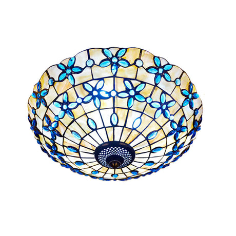 Blue Mediterranean Flush Light With 3/4 Shell Heads - 16/21 Width