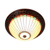 Bronze 2-Bulb Baroque White Glass Dome Ceiling Flush Mount With Scalloped Edge