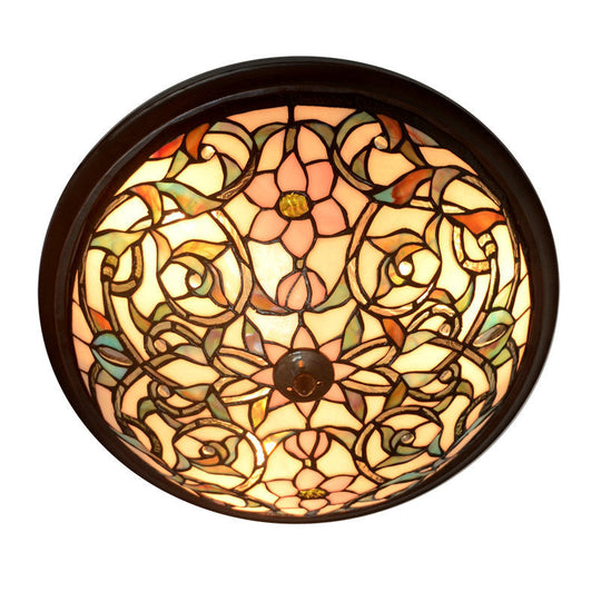 Black - Led Ceiling Flush Mount - Tiffany Cut Glass Swirl Flower Lighting