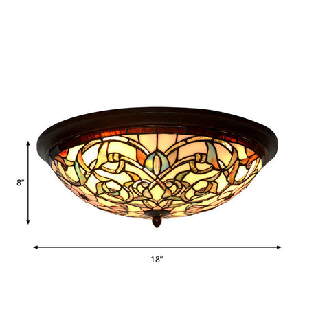 Black-Led Ceiling Flush Mount - Tiffany Cut Glass Swirl Flower Lighting