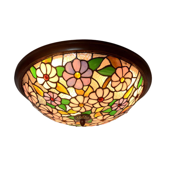 Victorian Style Led Stained Glass Ceiling Light In Coffee - Flush - Mount Fixture