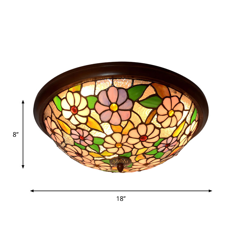 Victorian Style Led Stained Glass Ceiling Light In Coffee - Flush - Mount Fixture