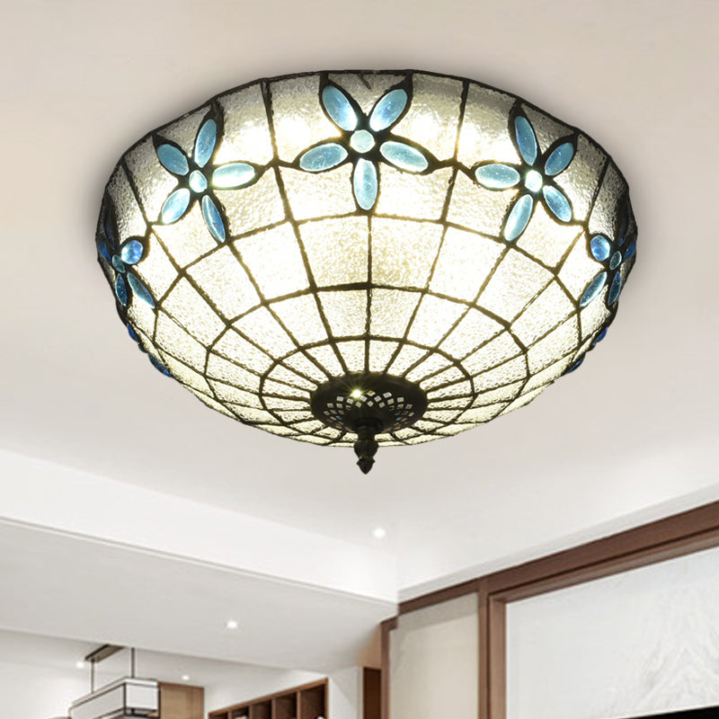Baroque 3 - Head Cut Glass Clear/Textured White Flushmount Ceiling Light Sky Blue - White