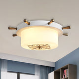 Opal Glass Drum Flush Mount Fixture - 3 Bulbs White/Light Blue/Blackish Green White