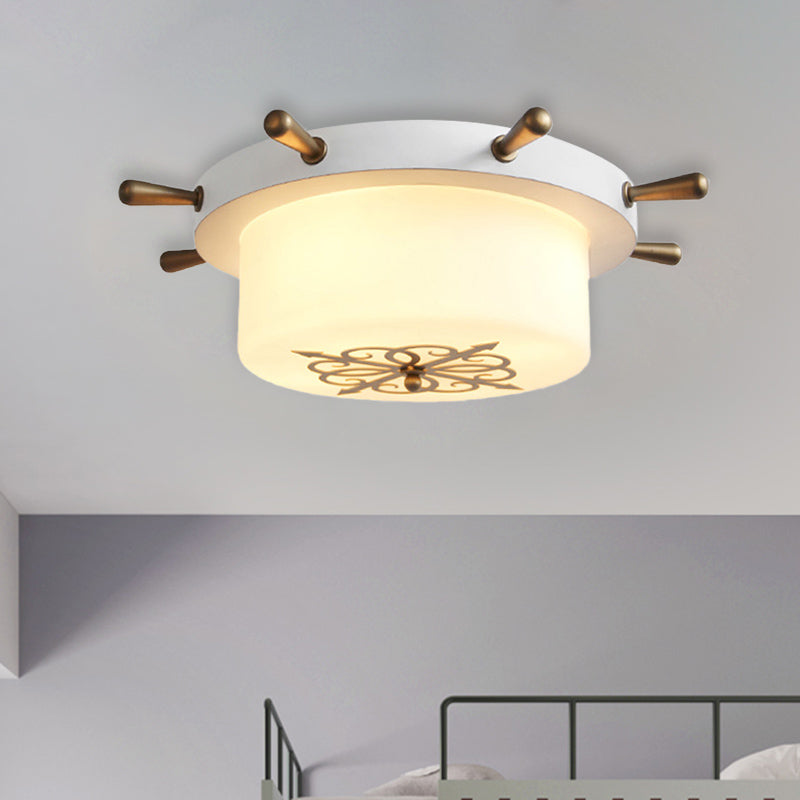 Opal Glass Drum Flush Mount Fixture - 3 Bulbs White/Light Blue/Blackish Green