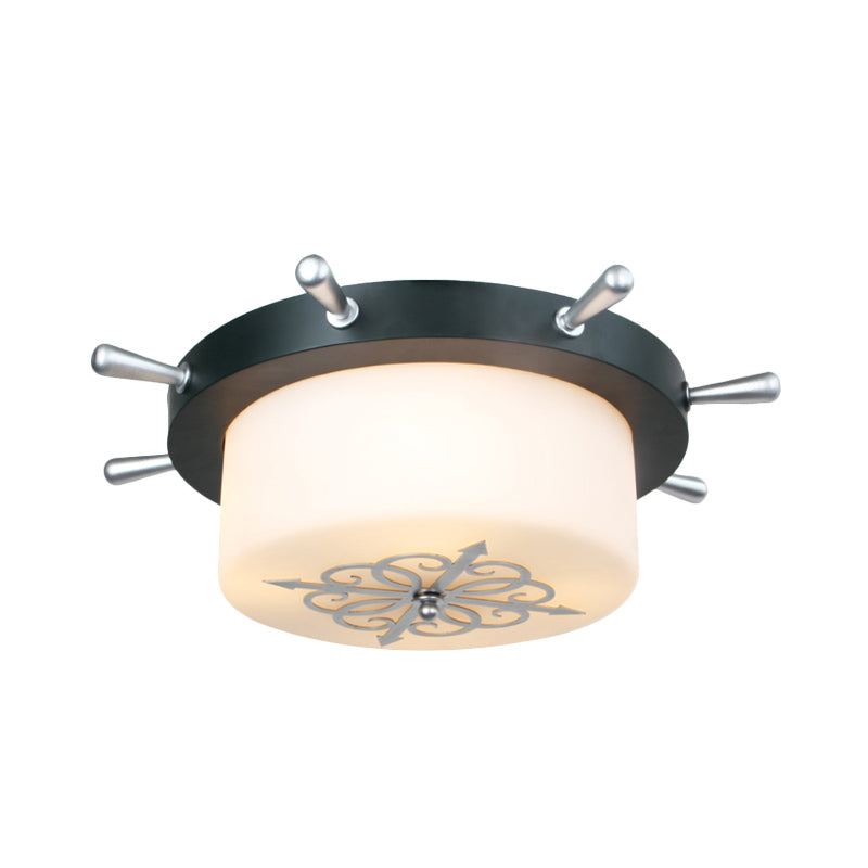 Opal Glass Drum Flush Mount Fixture - 3 Bulbs White/Light Blue/Blackish Green
