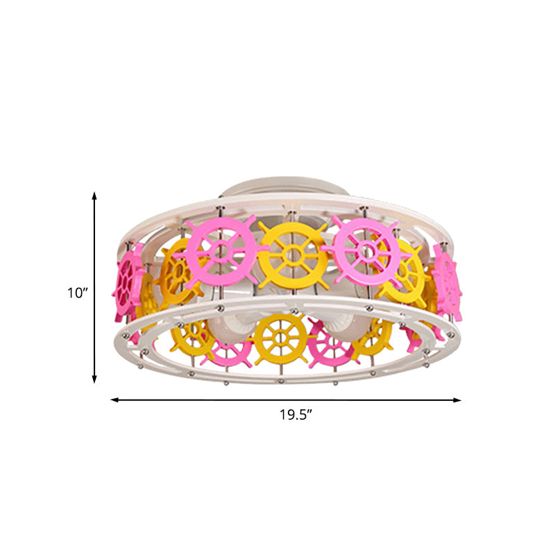 Semi Flush Elephant/Boat/Rudder Lamp With Drum Design For Kids - 5 - Light Wood Fixture In