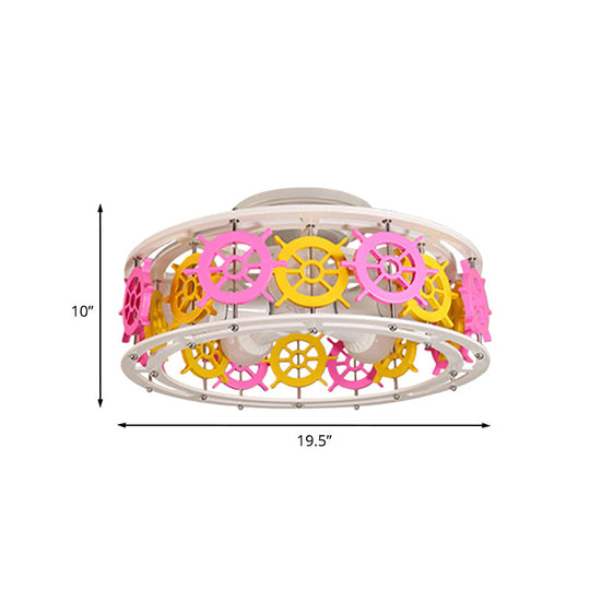 Semi Flush Elephant/Boat/Rudder Lamp With Drum Design For Kids - 5 - Light Wood Fixture In