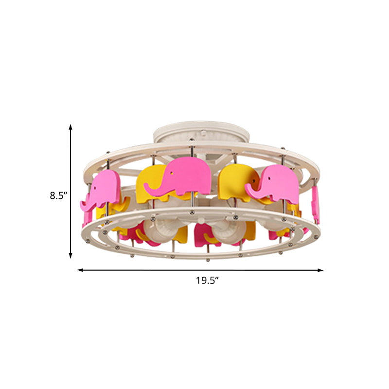 Semi Flush Elephant/Boat/Rudder Lamp With Drum Design For Kids - 5 - Light Wood Fixture In