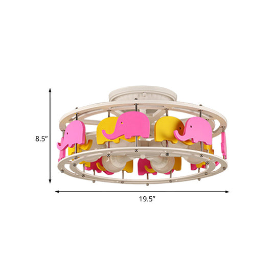 Semi Flush Elephant/Boat/Rudder Lamp With Drum Design For Kids - 5 - Light Wood Fixture In