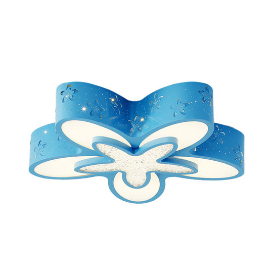 Flower-Shaped Led Cartoon Flush Ceiling Light For Kids Bedrooms In Pink/Blue