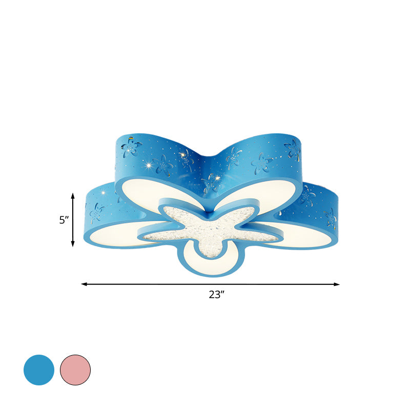 Flower-Shaped Led Cartoon Flush Ceiling Light For Kids Bedrooms In Pink/Blue